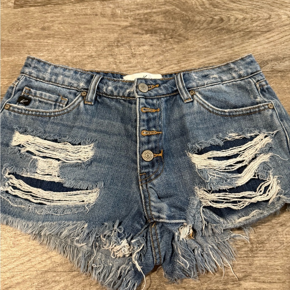 KanCan Blue Distressed Jean Shorts with Frayed Hem